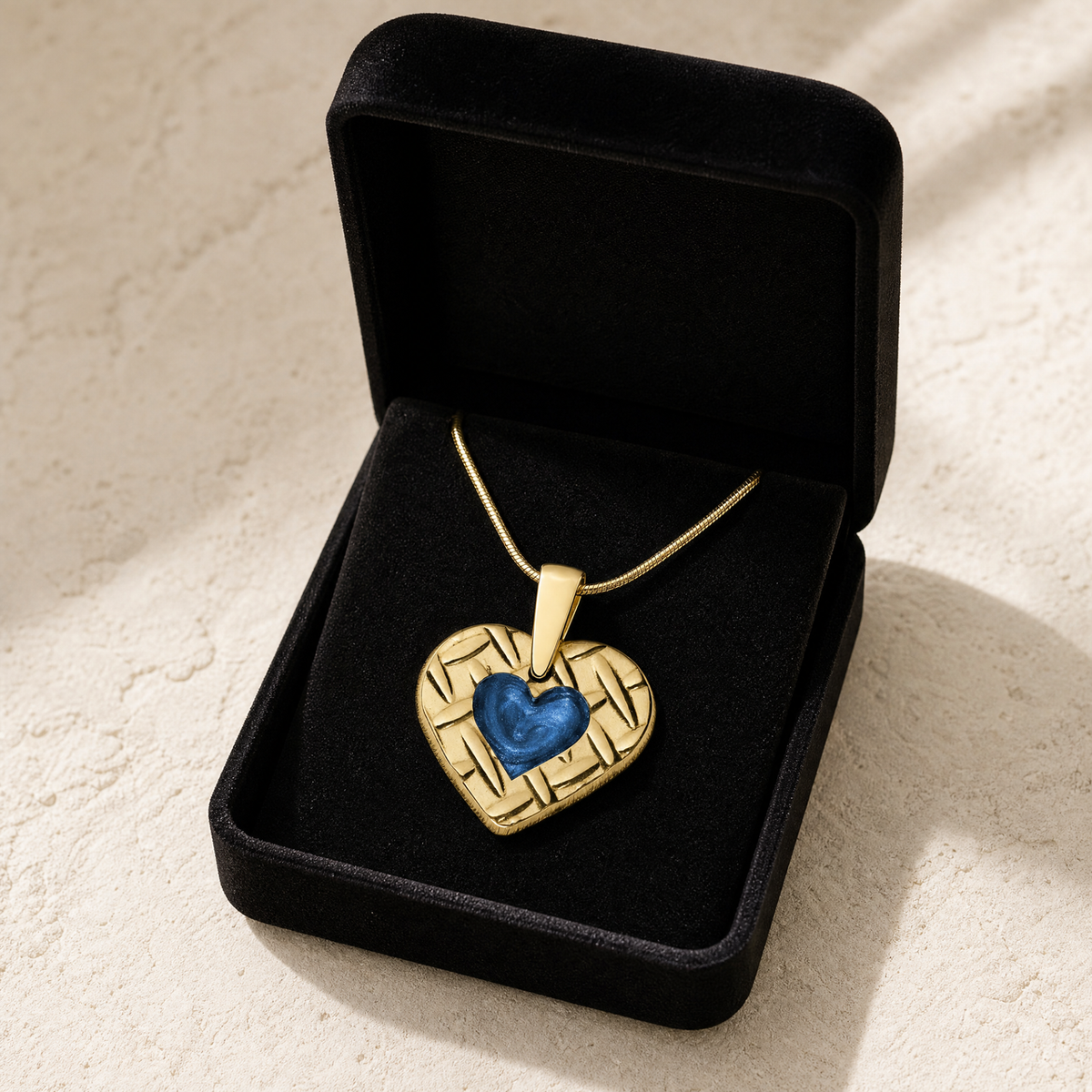 Woven Heart Gold Plated with Cobalt Ash Resin Jewelry