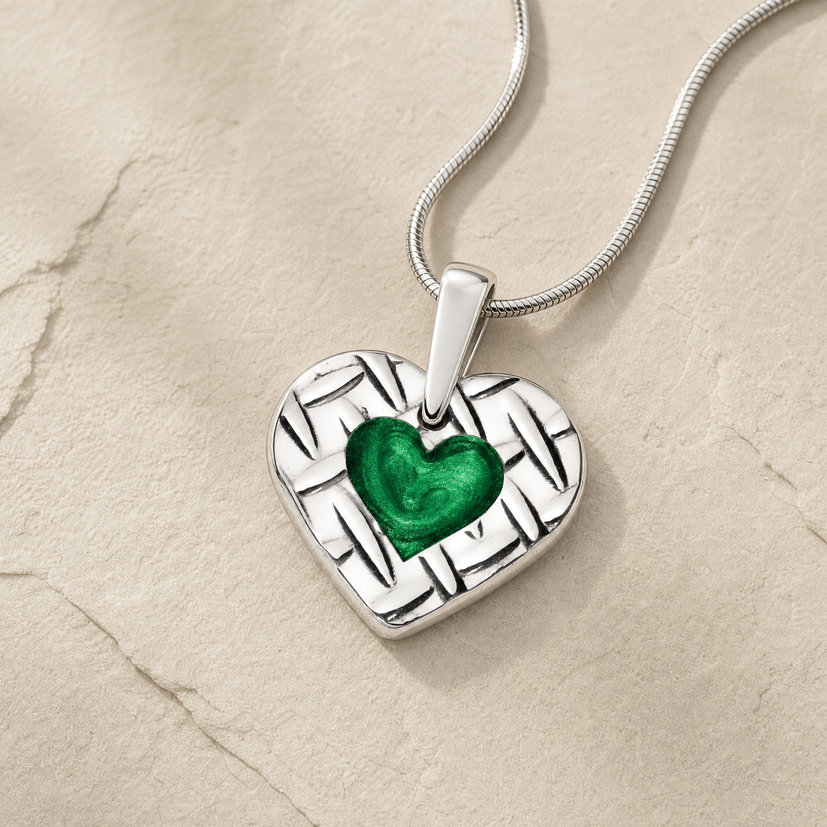Woven Heart Sterling Silver with Seafoam Ash Resin Jewelry
