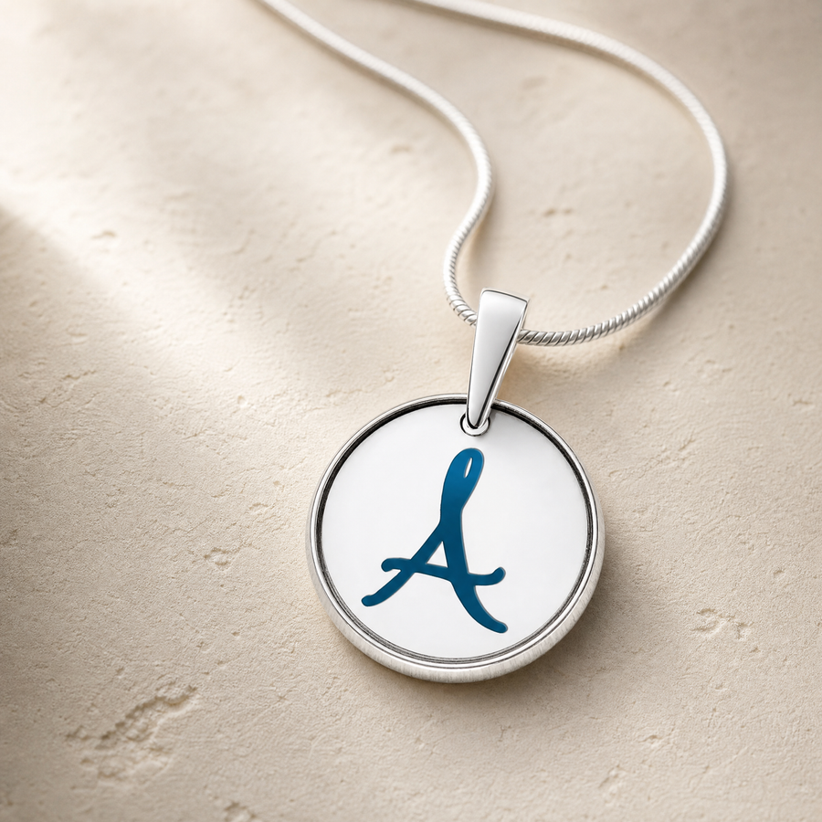 Initial Round Sterling Silver Ash Resin Jewelry