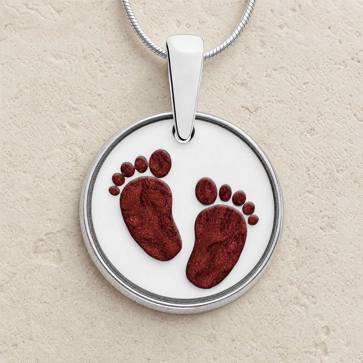 Lasting Imprint Round Sterling Silver with Crimson Ash Resin Jewelry