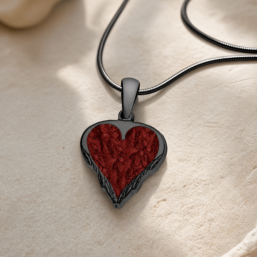 Feathered Heart Black Finish with Crimson Ash Resin Jewelry