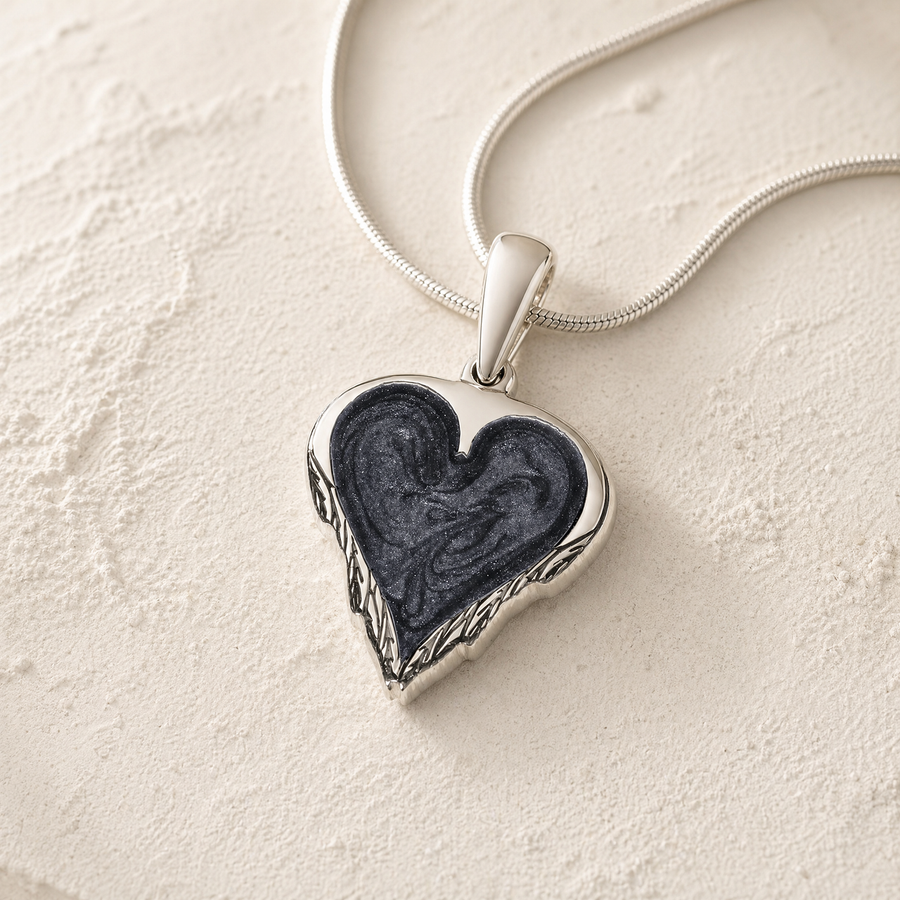 Feathered Heart Sterling Silver with Slate Ash Resin Jewelry