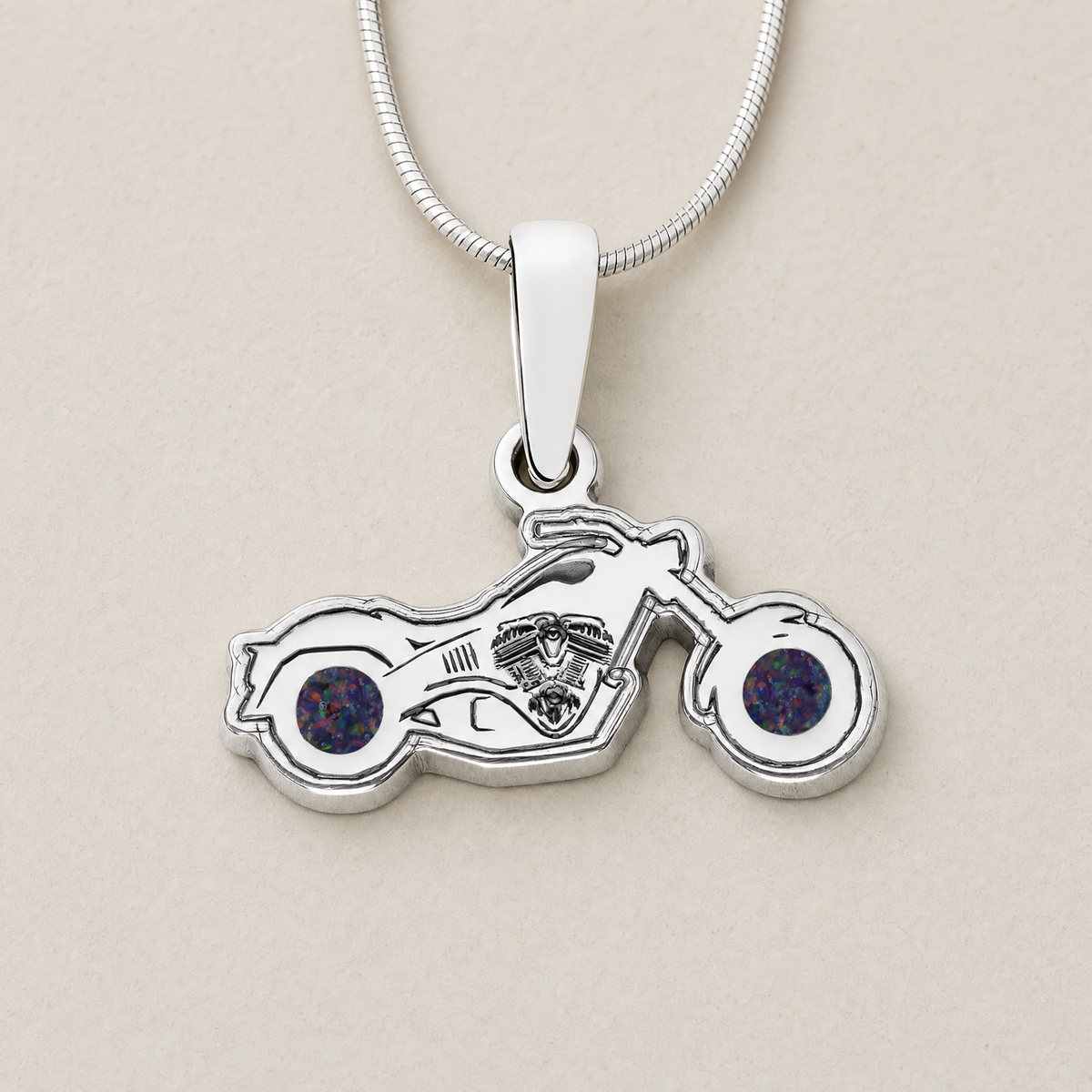 Riding Along Sterling Silver with Black Flame Opal Ash Resin Jewelry