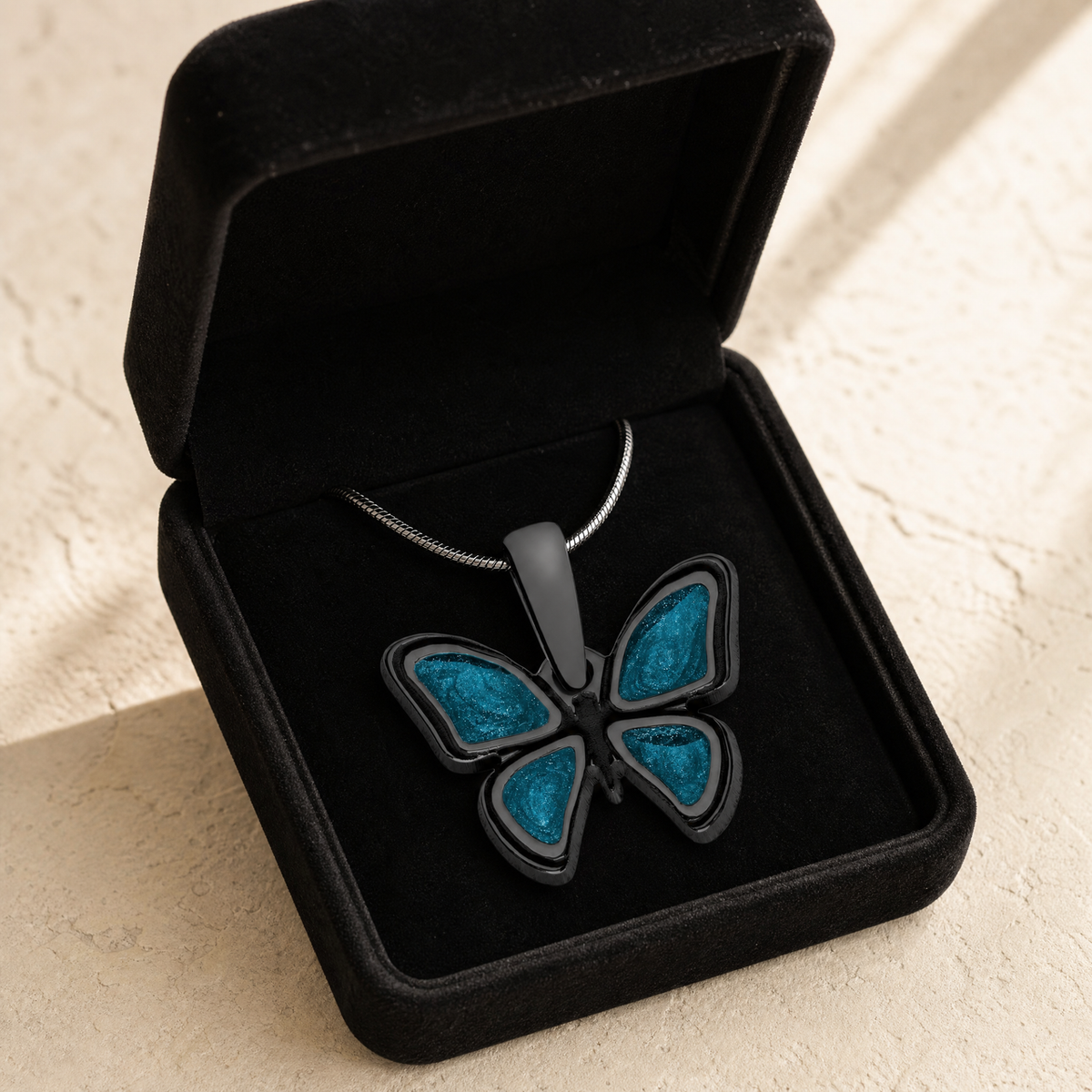 Lovable Butterfly Black Finish with Aqua Resin Ash Resin Jewelry