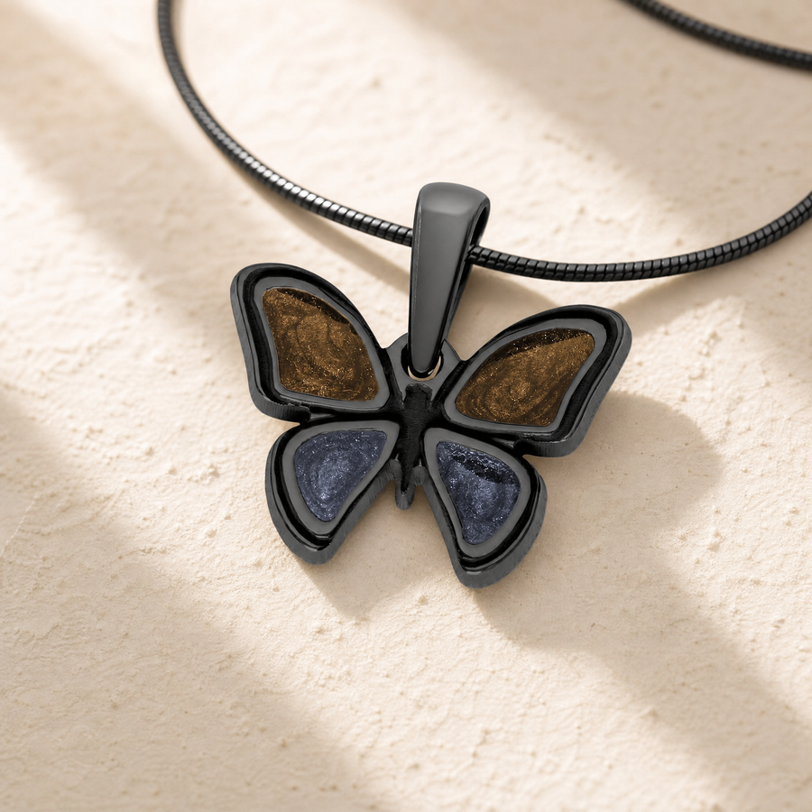 Lovable Butterfly Black Finish with Carob and Slate Resin Ash Resin Jewelry