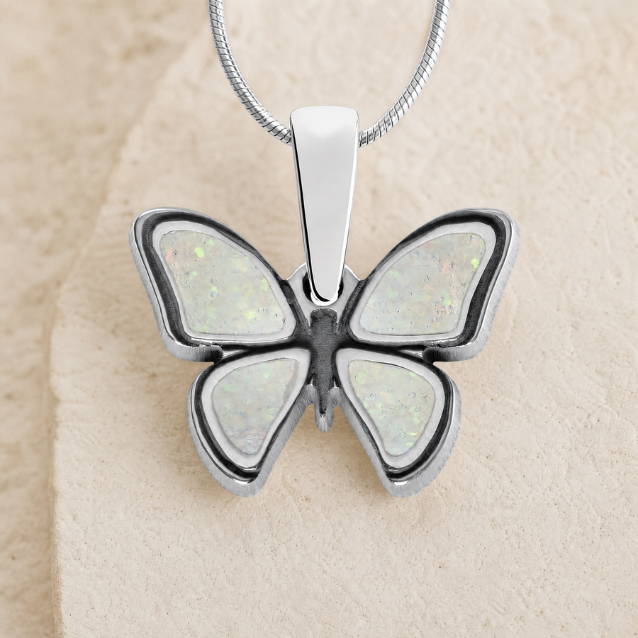 Lovable Butterfly Sterling Silver with Crushed Cream Opal Ash Resin Jewelry