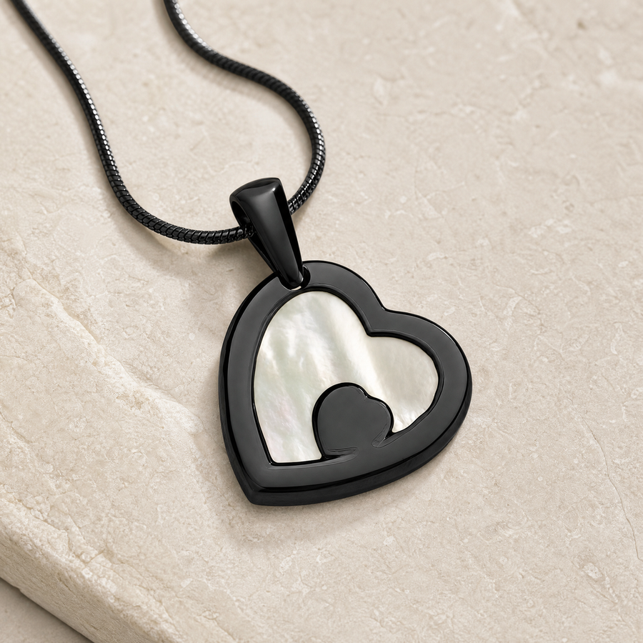 Two Of A Kind Heart Black Finish with Cream Ash Resin Jewelry