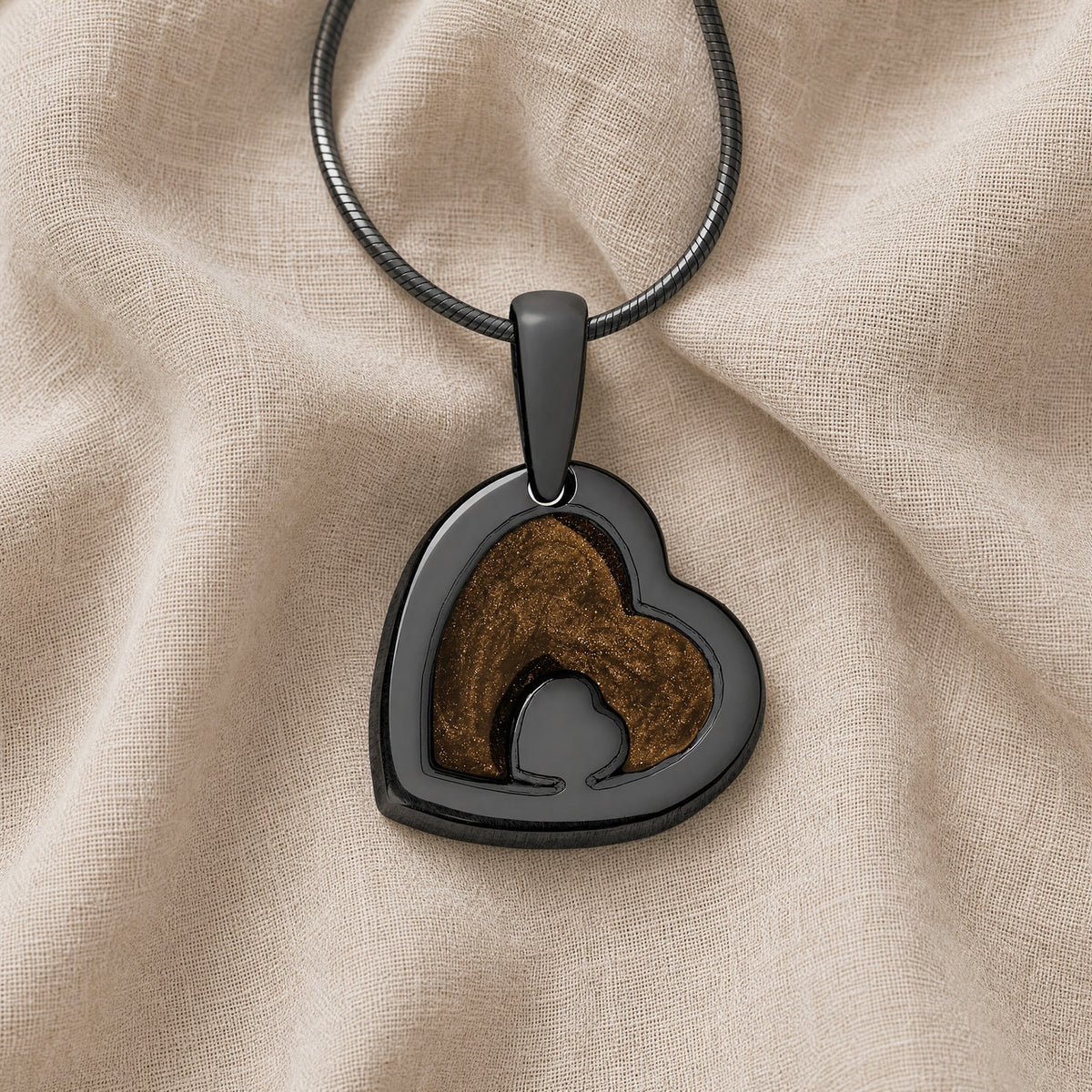 Two Of A Kind Heart Black Finish with Carob Ash Resin Jewelry