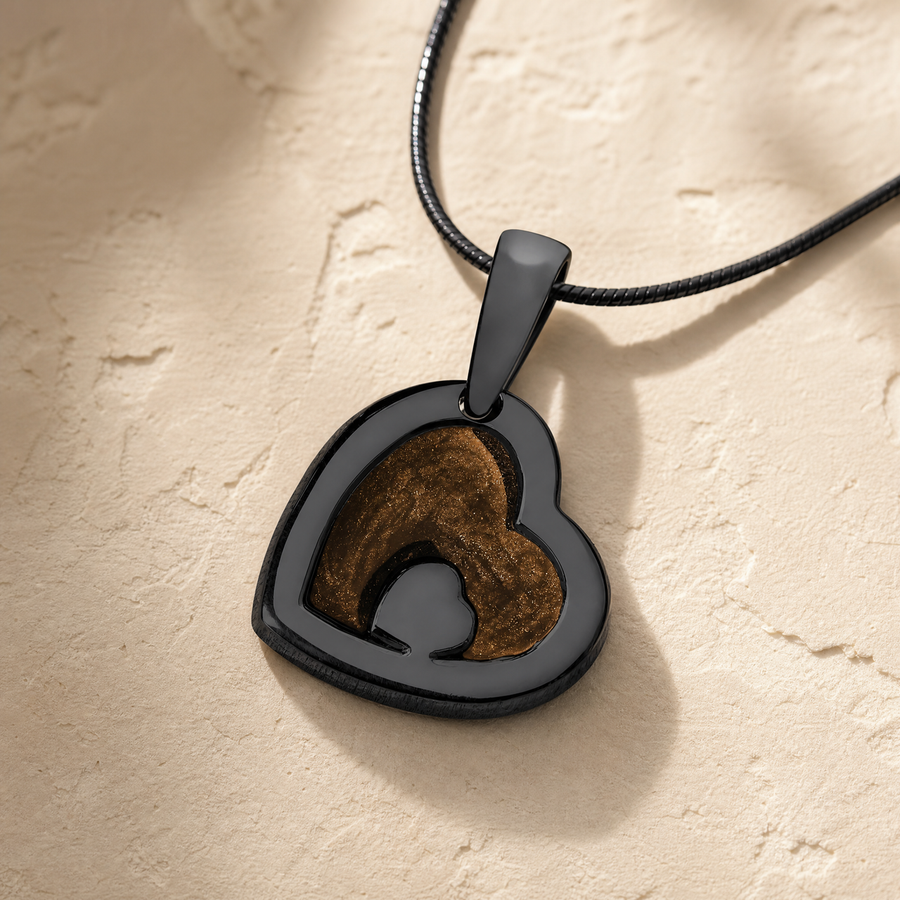 Two Of A Kind Heart Black Finish with Carob Ash Resin Jewelry
