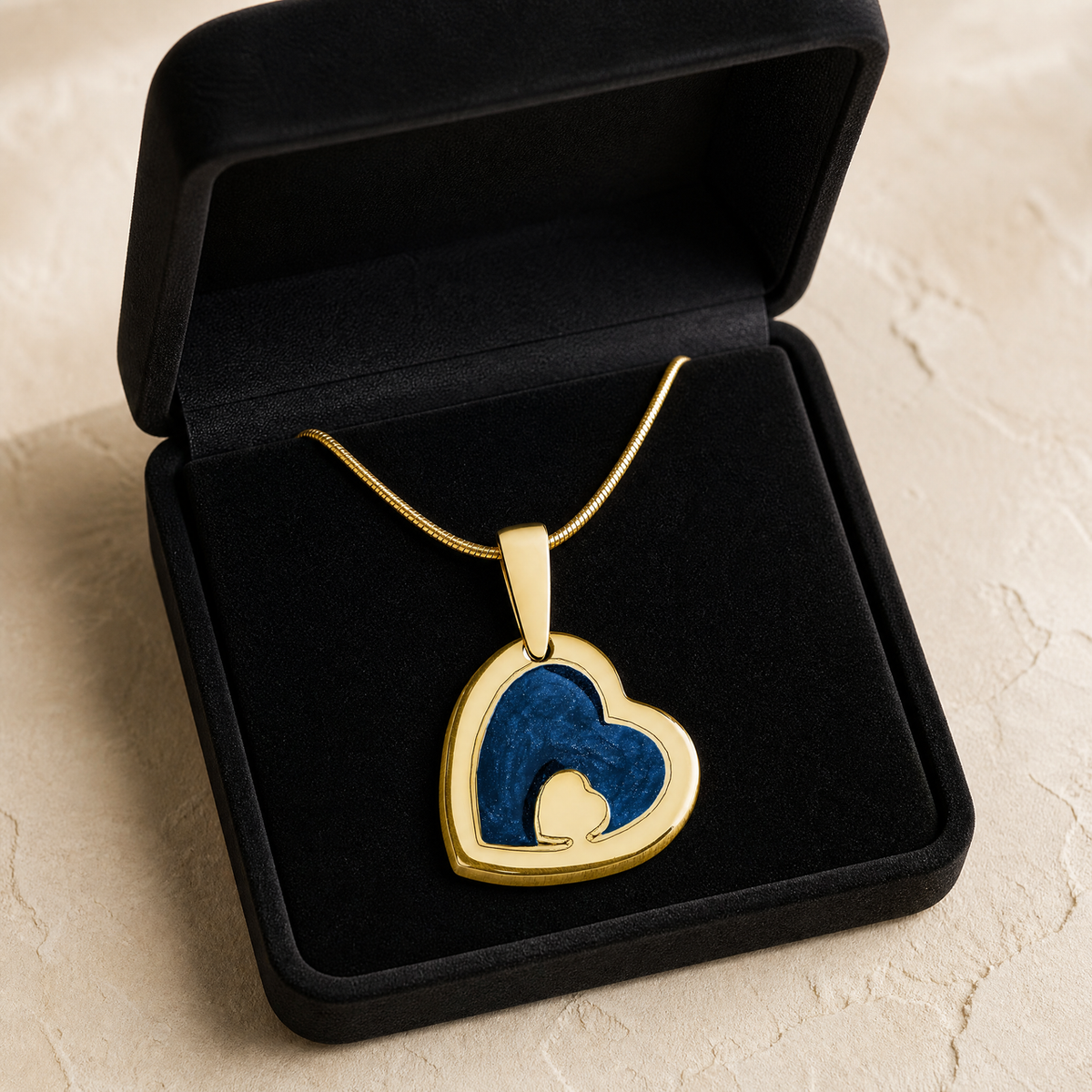 Two Of A Kind Heart Gold Plated with Cobalt Ash Resin Jewelry
