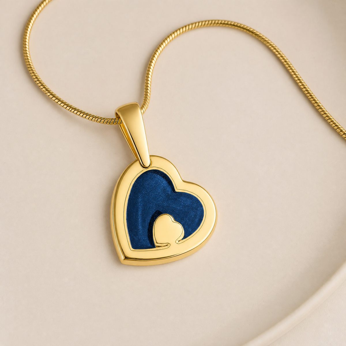 Two Of A Kind Heart Gold Plated with Cobalt Ash Resin Jewelry