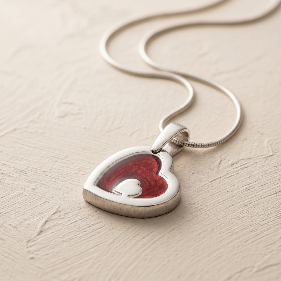 Two Of A Kind Heart Sterling Silver with Crimson Ash Resin Jewelry