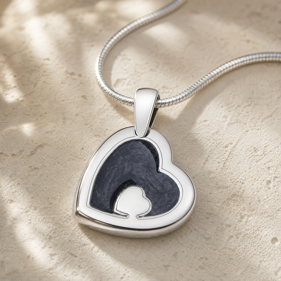 Two Of A Kind Heart Sterling Silver with Slate Ash Resin Jewelry