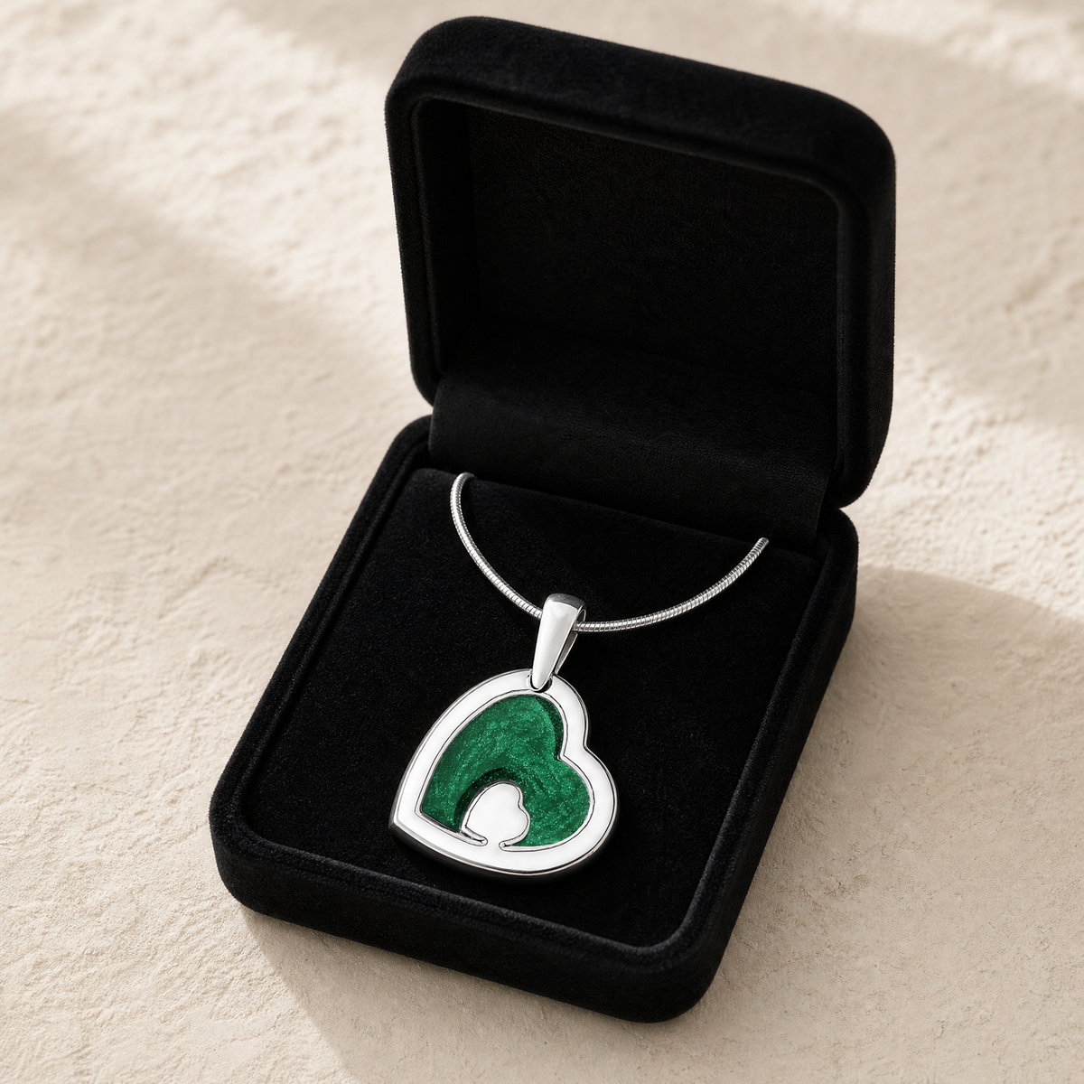 Solid 14K White Gold Two Of A Kind Heart with Seafoam Ash Resin Jewelry