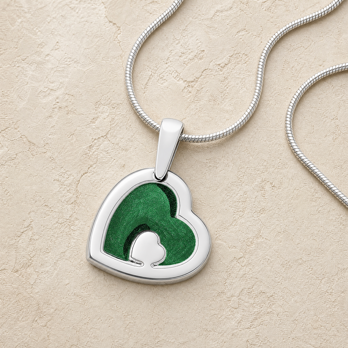 Solid 14K White Gold Two Of A Kind Heart with Seafoam Ash Resin Jewelry
