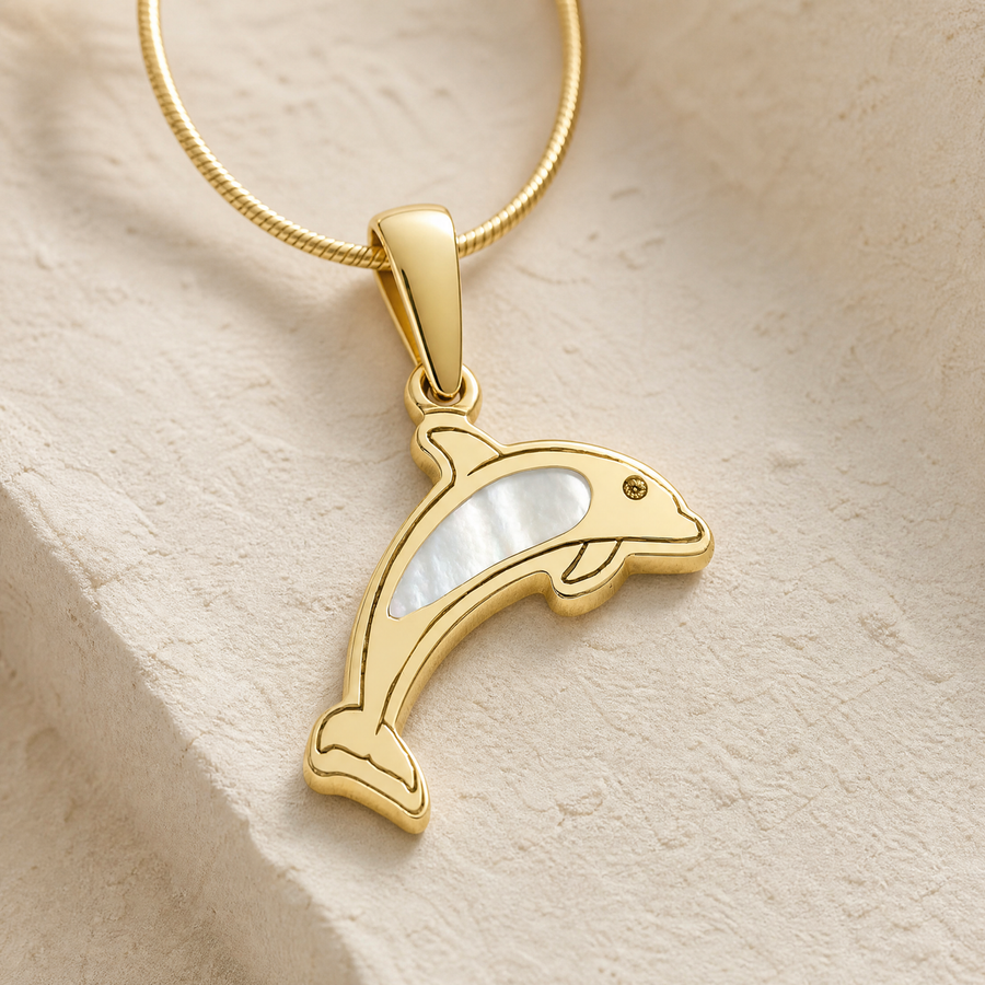 Jubilant Dolphin Gold Plated with Cream Ash Resin Jewelry