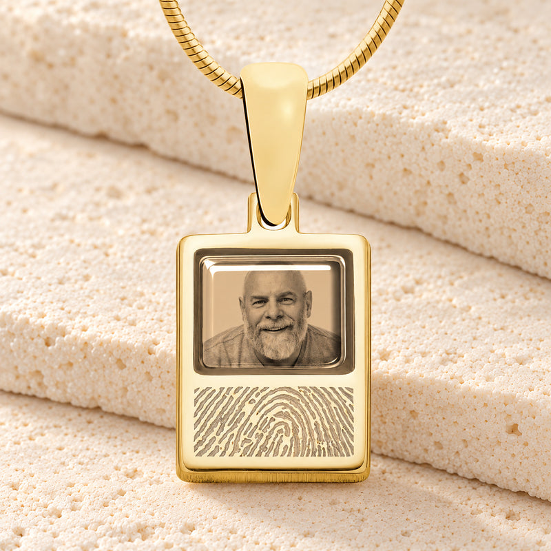 Rectangle 14K Gold Fingerprint And Picture Pendant