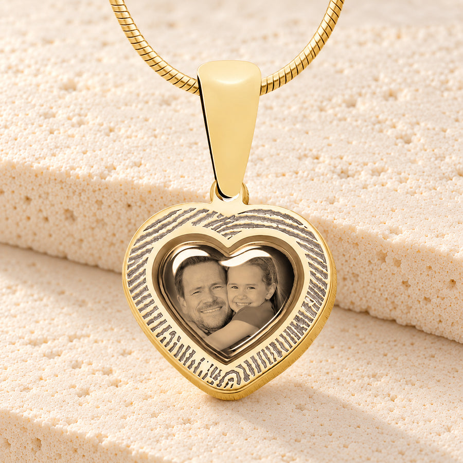 Heart 14K Gold Fingerprint And Picture Pendant