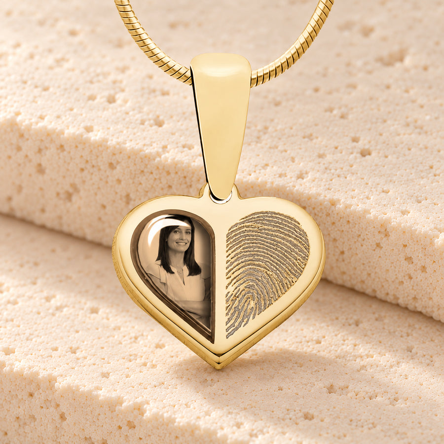 Two Heart 14K Gold Fingerprint And Picture Pendant