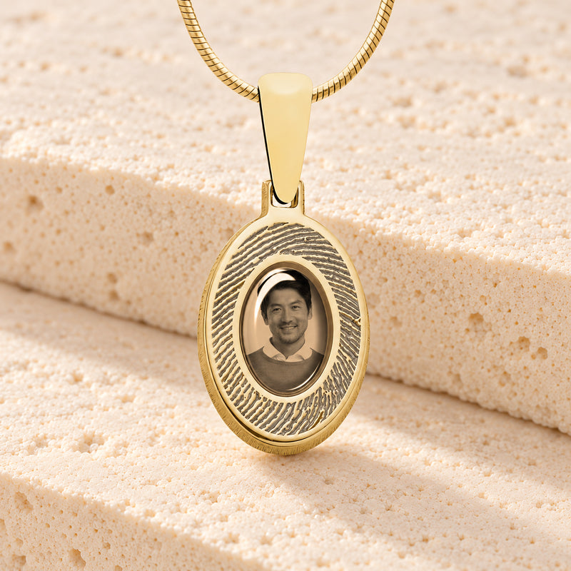 Oval 14K Gold Fingerprint And Picture Pendant