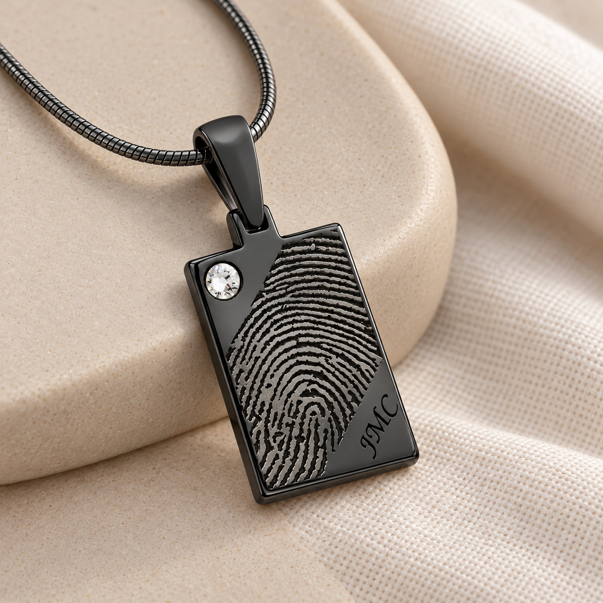 Black Plated Birthstone Signature Rectangle Fingerprint Necklace — alternate view