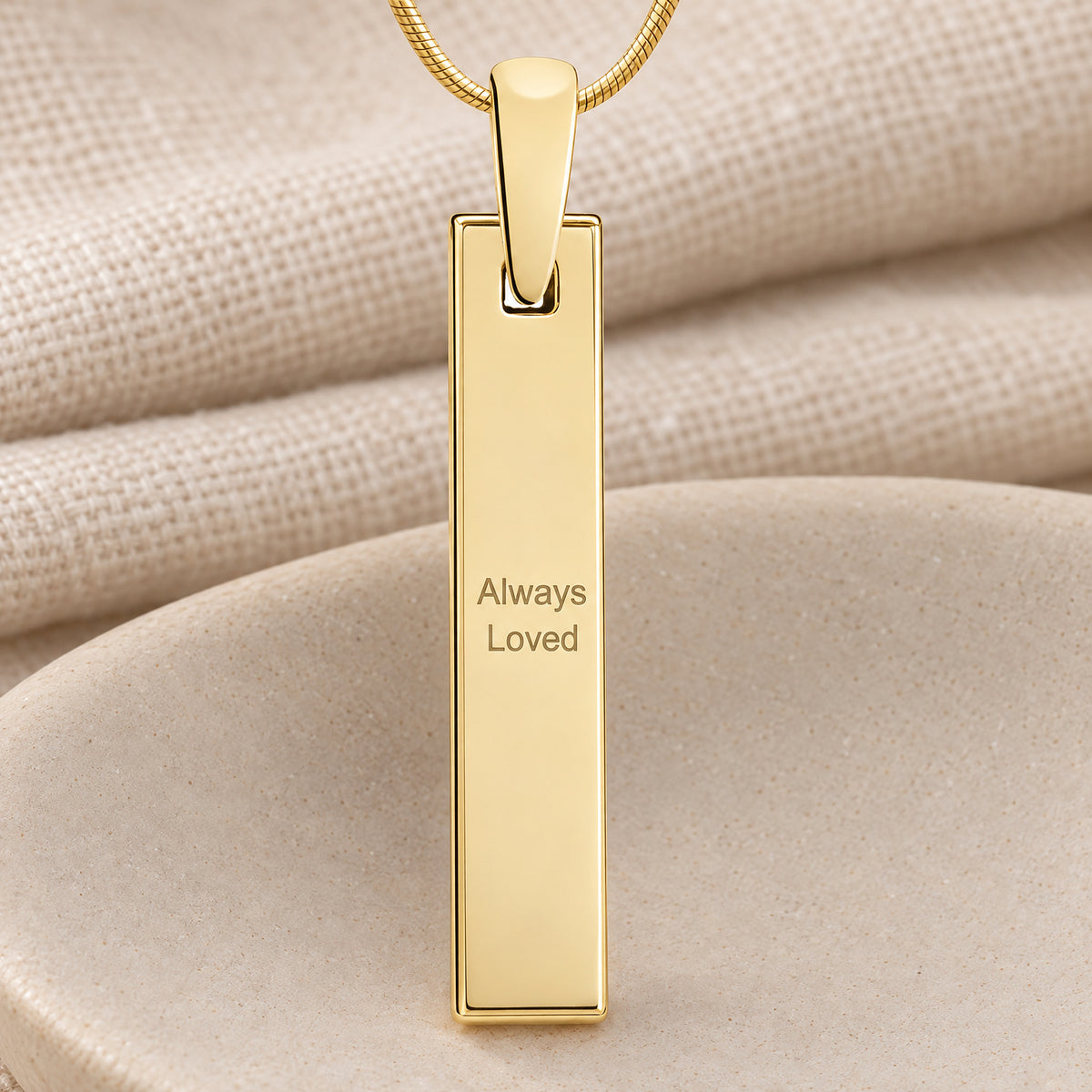 Signature Barred Gold Plated Fingerprint Necklace — rear engraving