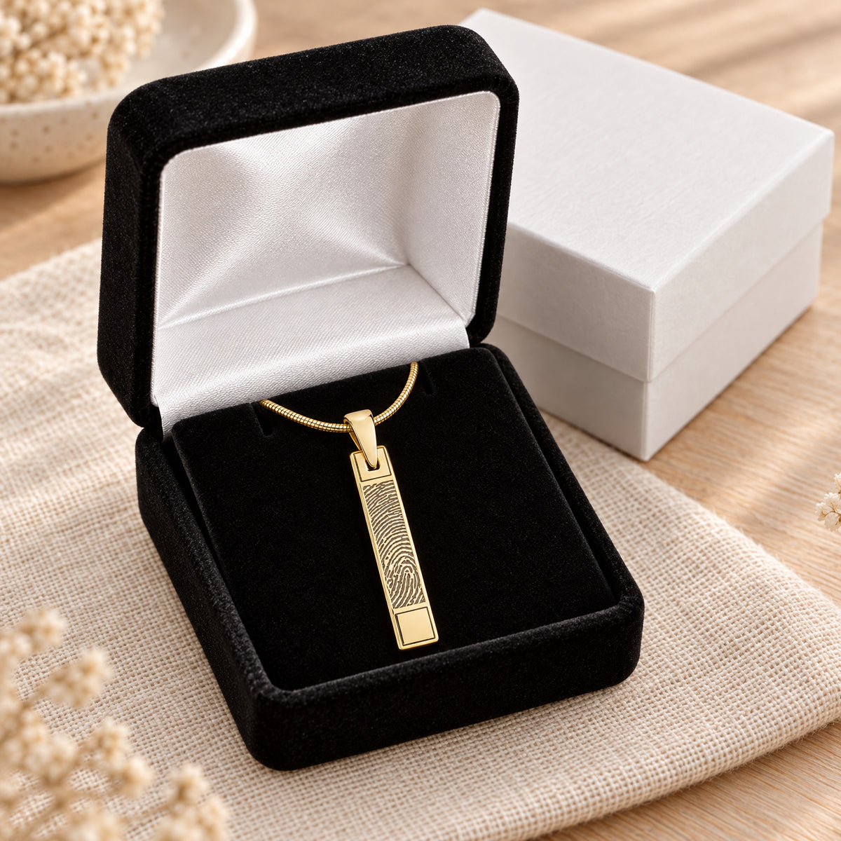 Signature Barred Gold Plated Fingerprint Necklace — gift box