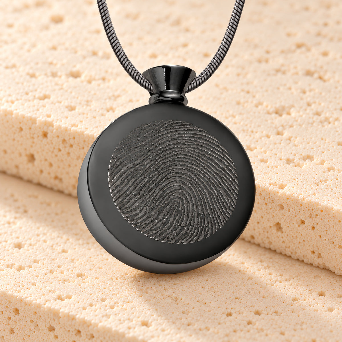 Black Plated over Stainless Circle of Life Fingerprint Necklace — main