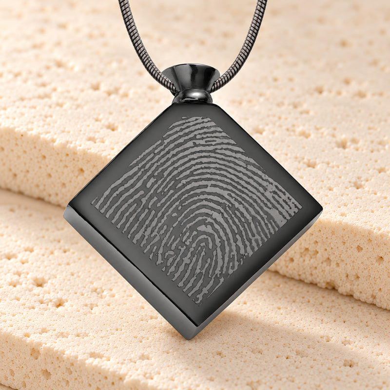 Black Plated over Stainless Quaint Diamond Fingerprint Necklace