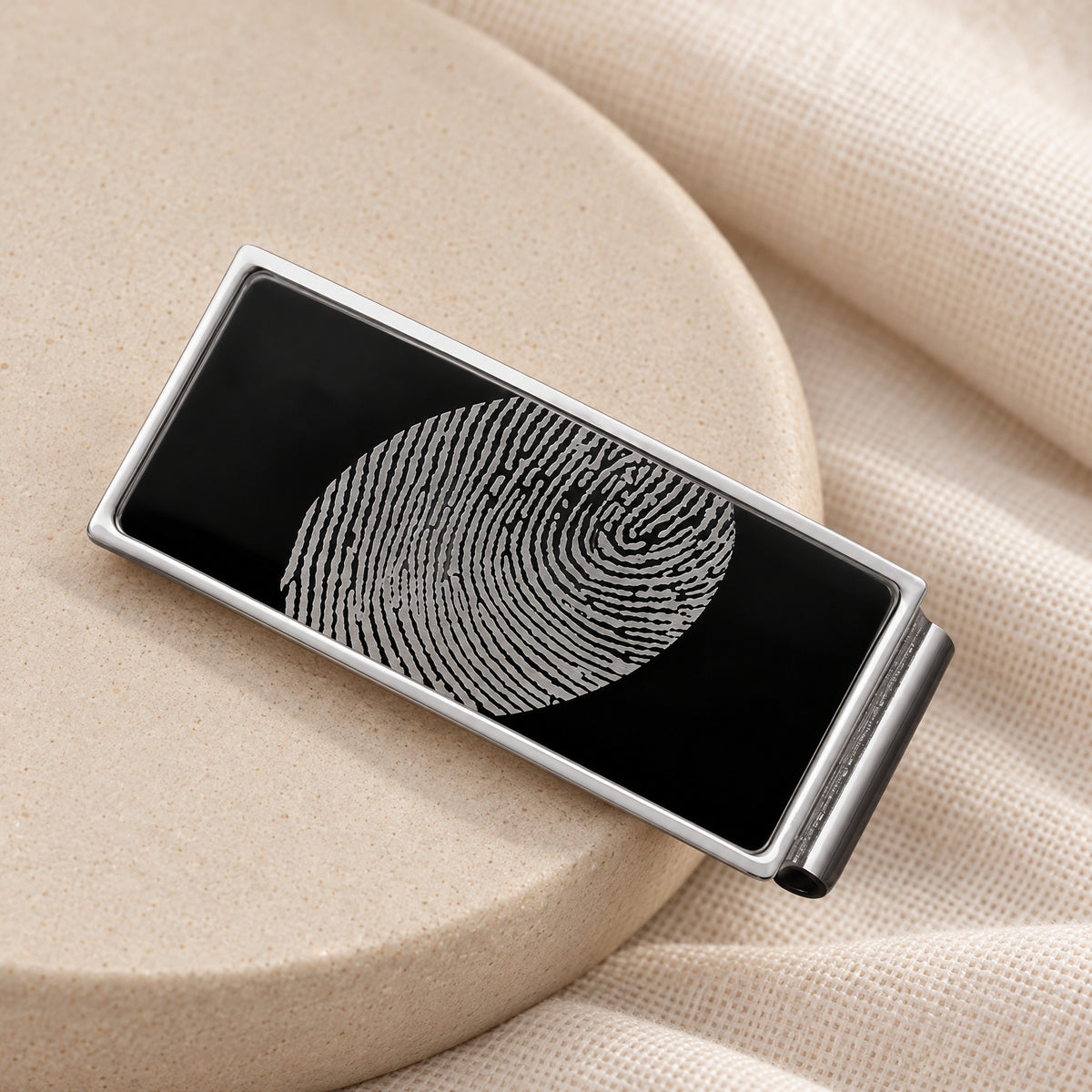 Stainless Steel Black on Silver Fingerprint Money Clip — alternate view