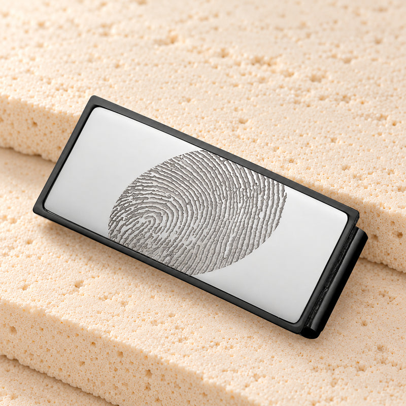 Stainless Steel Silver on Black Fingerprint Money Clip
