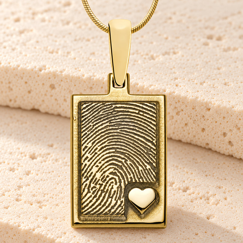 Gold Plated Sterling Raised Fingerprint Rectangle Necklace