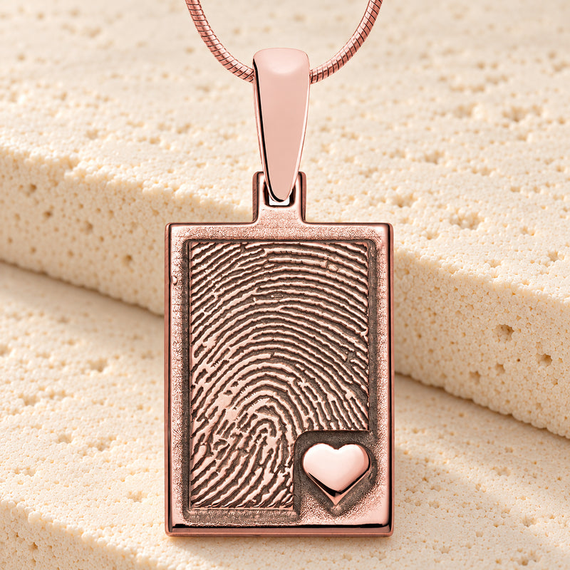 Rose Gold Plated Sterling Raised Fingerprint Rectangle Necklace