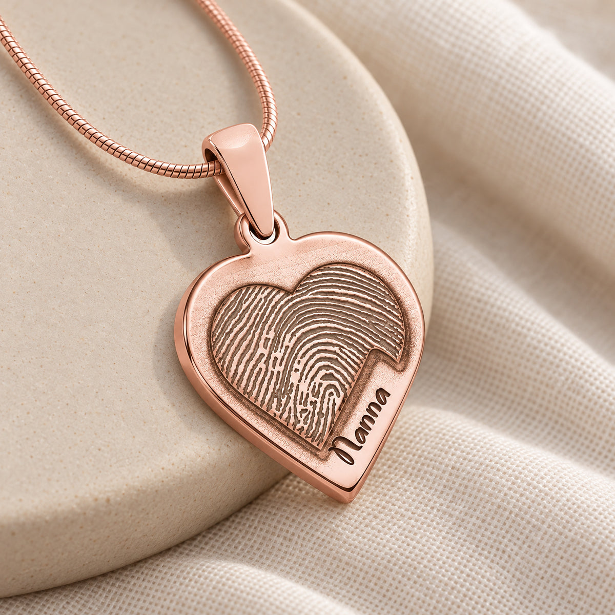 Raised Rose Gold Plated Sterling Heart Fingerprint Necklace — alternate view