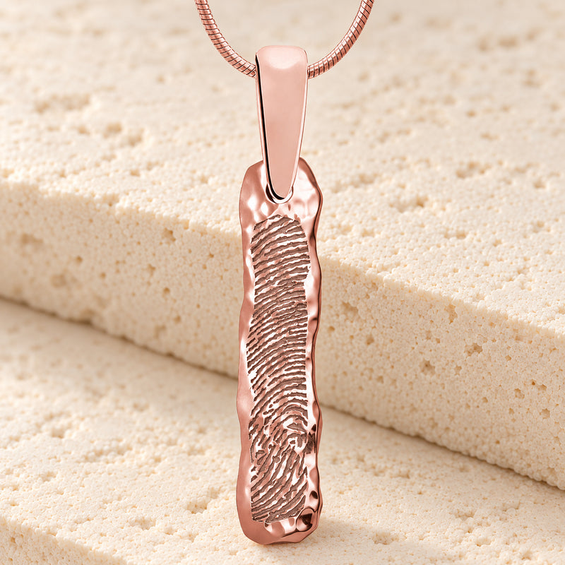 Rose Gold Plated Sterling Silver Textured Bar Fingerprint Necklace
