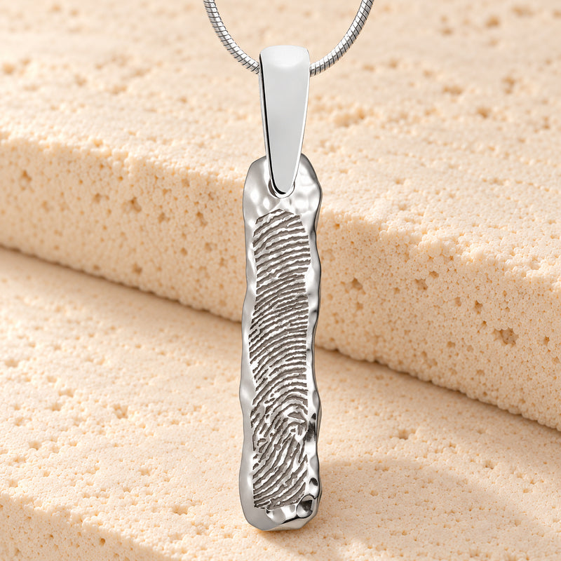 Sterling Silver Textured Bar Fingerprint Necklace