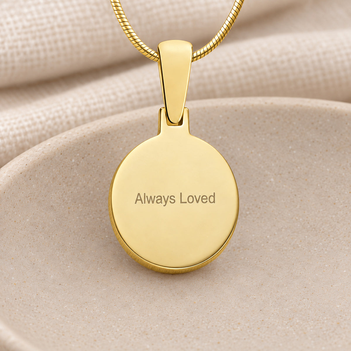 Gold Plated Sterling Circle Ash and Fingerprint Necklace — rear engraving