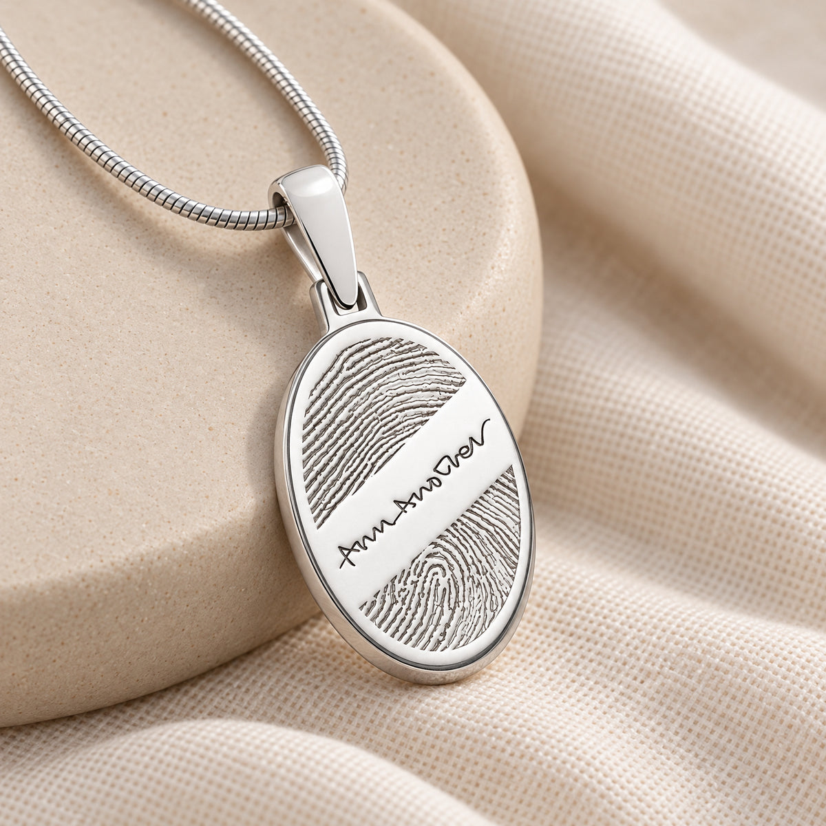 Sterling Oval with Signature Fingerprint Necklace — alternate view