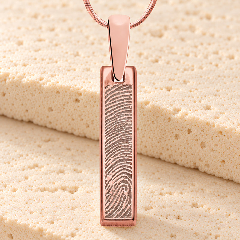 Rose Gold Plated Sterling Fingerprint Tiny Bar Necklace with Signature on Back