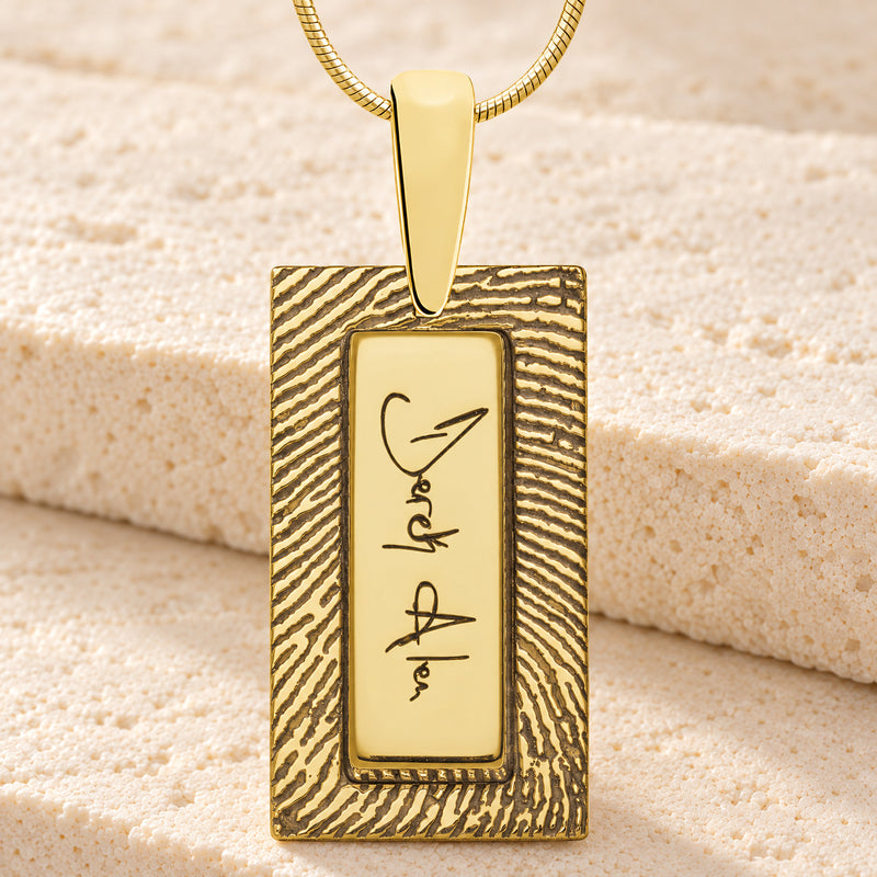 Gold Plated Sterling Signature Rectangle Fingerprint Necklace