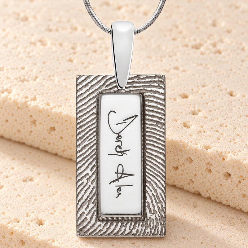 Sterling Signature Rectangle Fingerprint Necklace