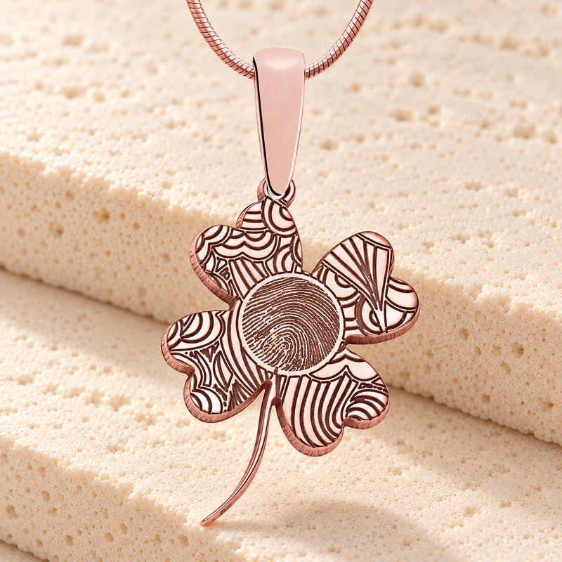 Rose Gold Plated Sterling Lucky Clover Fingerprint Necklace