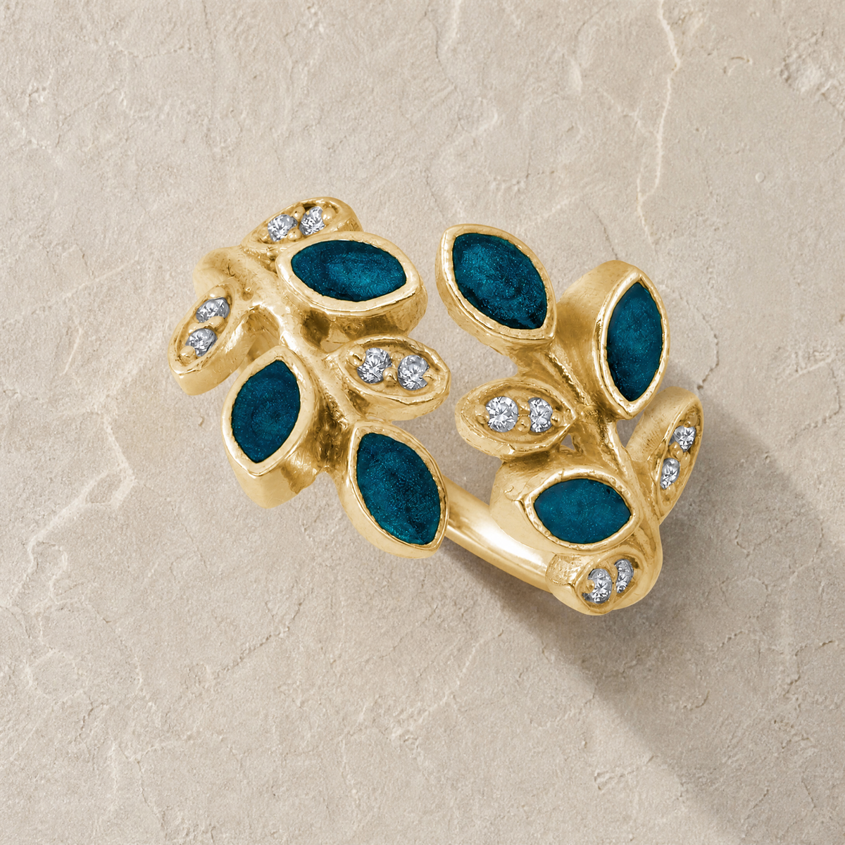 Solid 14K Gold Women's Chatelain Ash Ring with Aqua