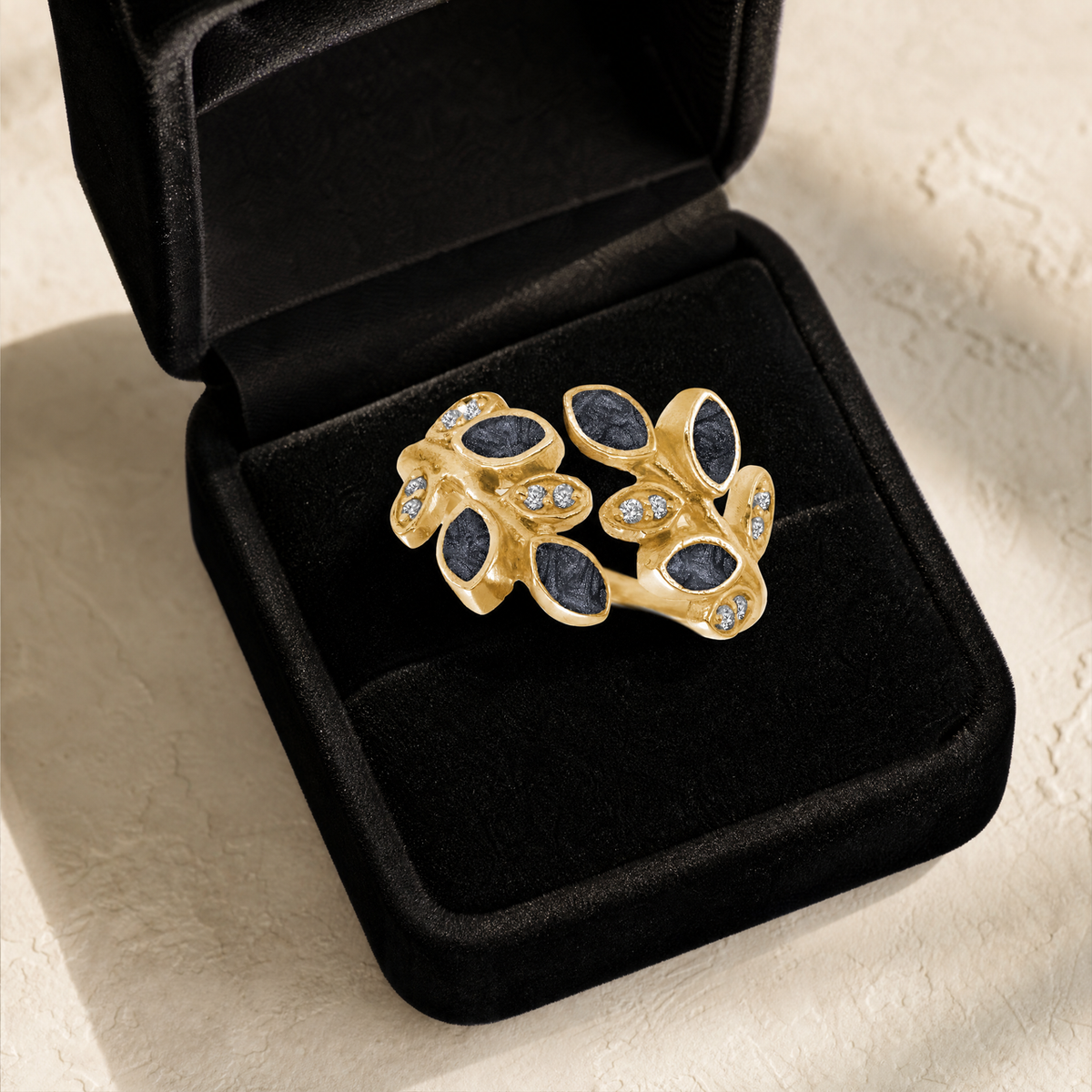 Solid 14K Gold Women's Chatelain Ash Ring with Slate