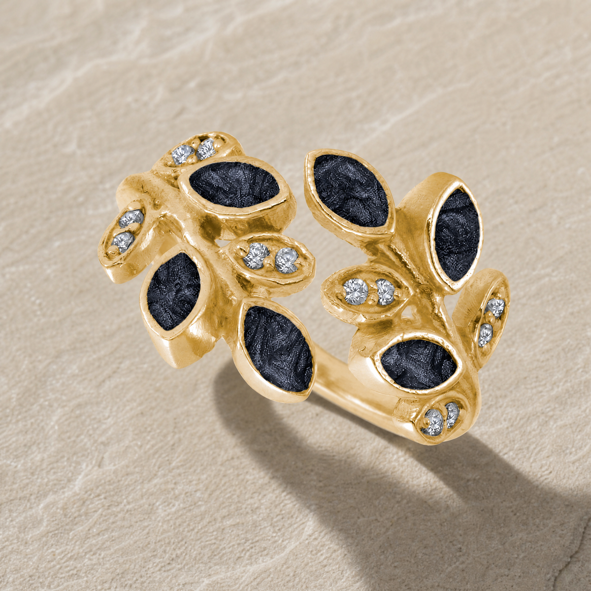 Solid 14K Gold Women's Chatelain Ash Ring with Slate