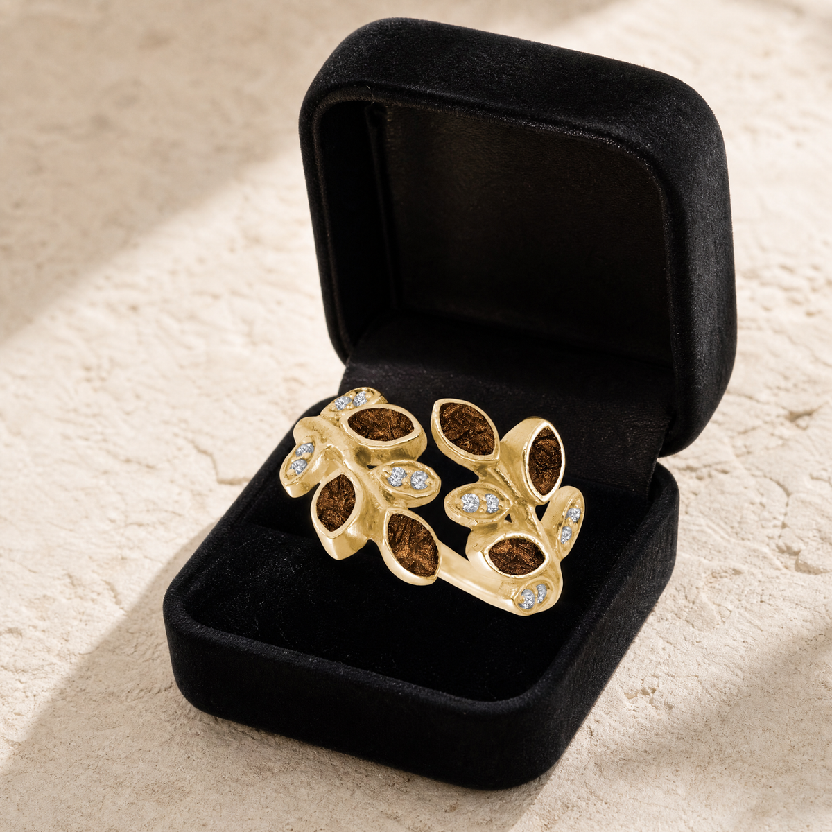 Solid 14K Gold Women's Chatelain Ash Ring with Carob