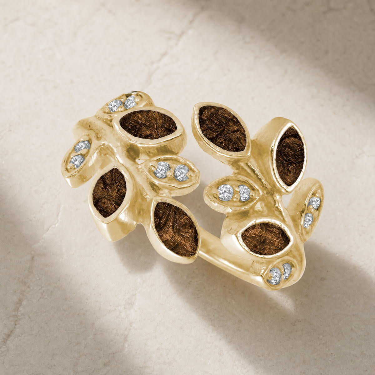 Solid 14K Gold Women's Chatelain Ash Ring with Carob