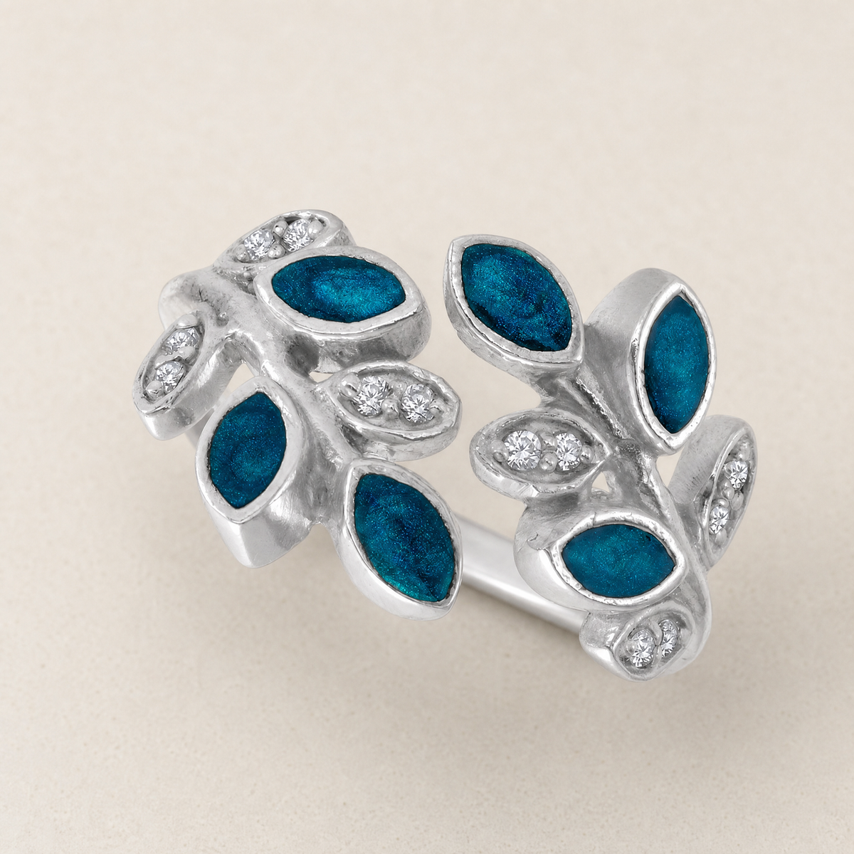 Women's Sterling Silver Chatelain Ash Ring with Aqua