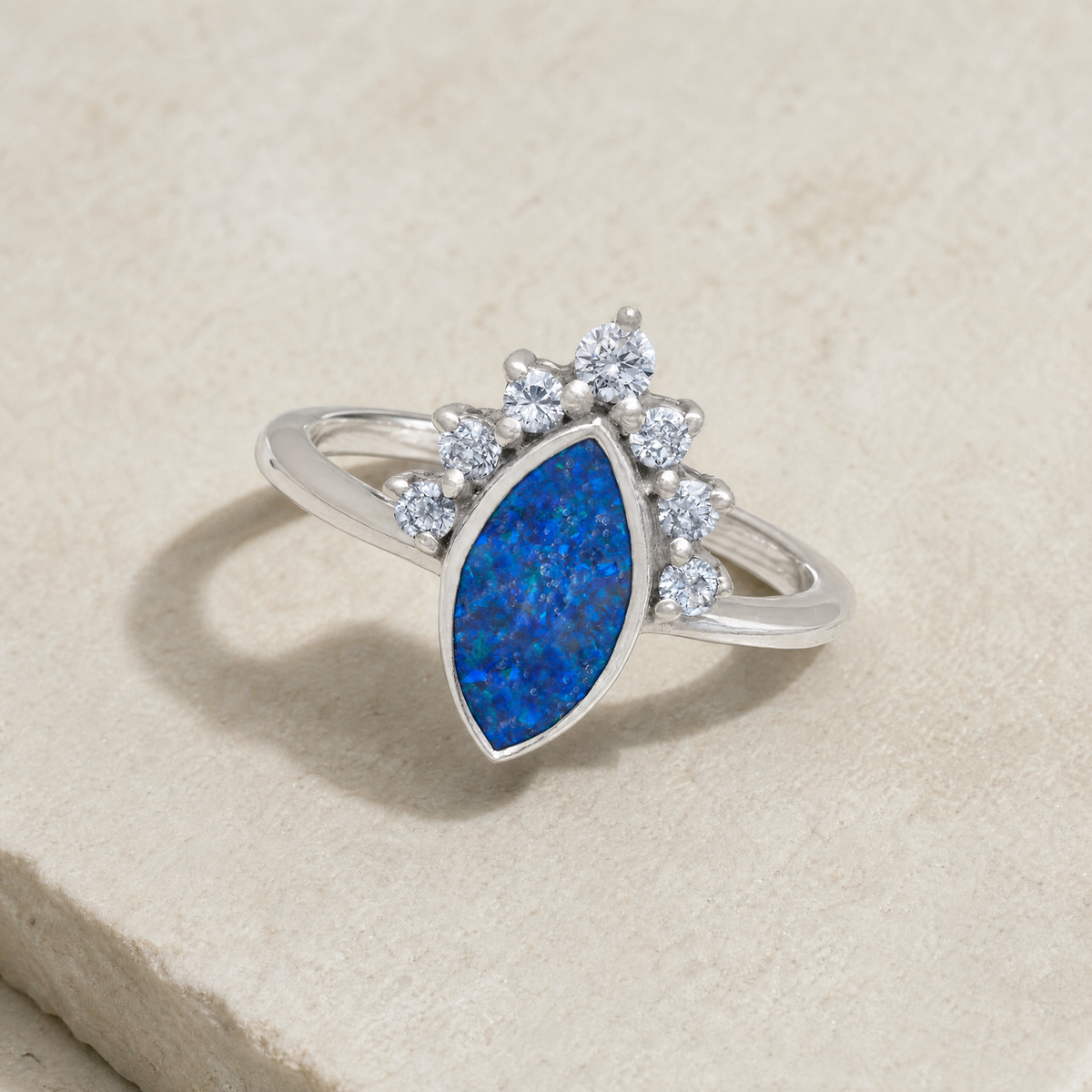 Women's Sterling Silver Lakeway Ash Ring with Opal Blue Waters