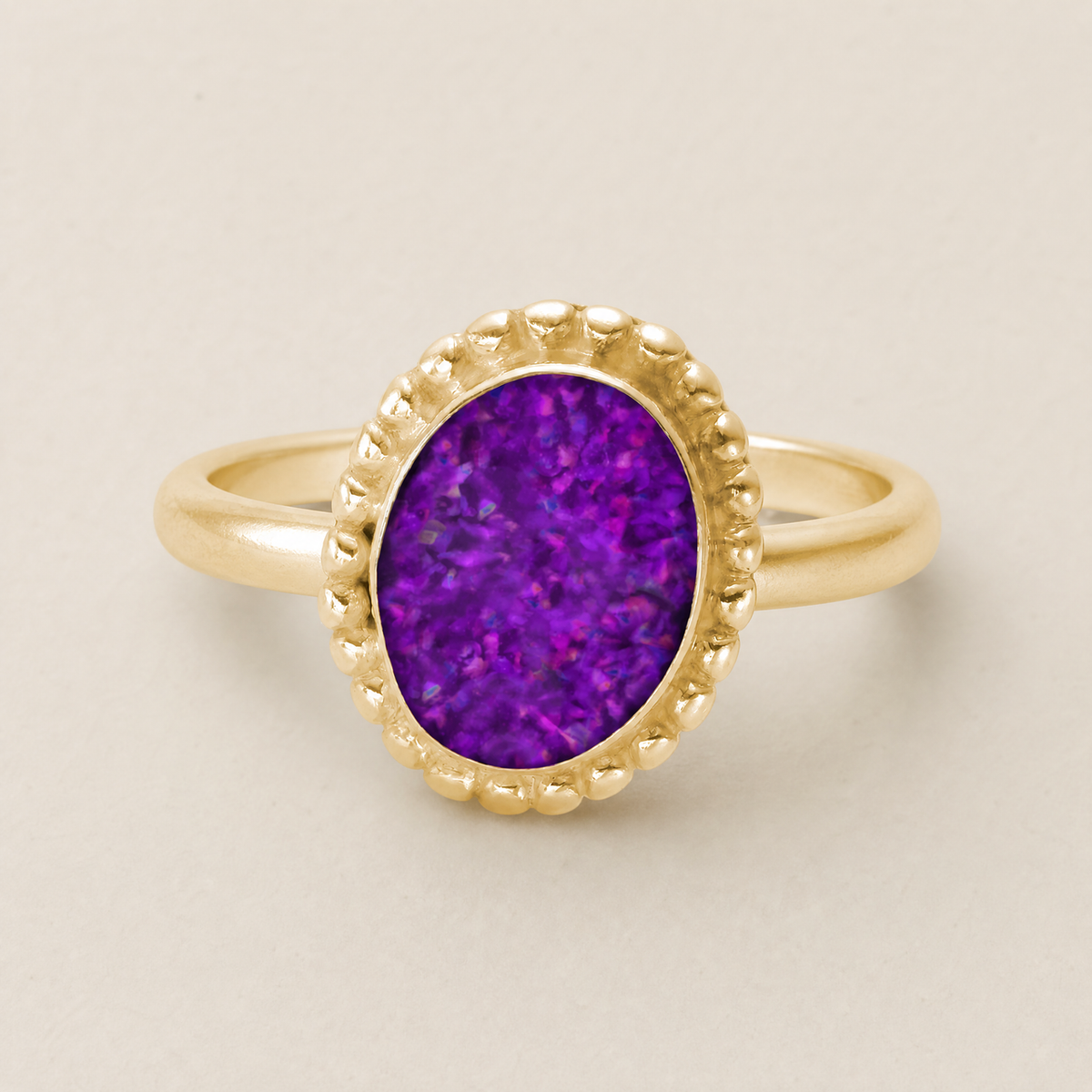 Solid 14K Gold Women's Bethany Ash Ring with Lilac Pearl Opal
